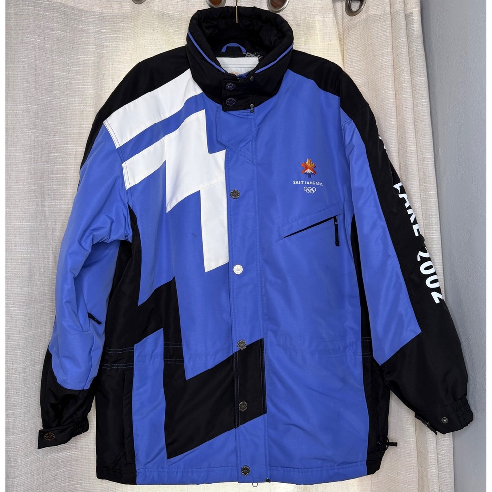 Salt Lake 2002 Winter Olympic Ski Jacket Parka Hooded Coat Vintage Blue Men's XL